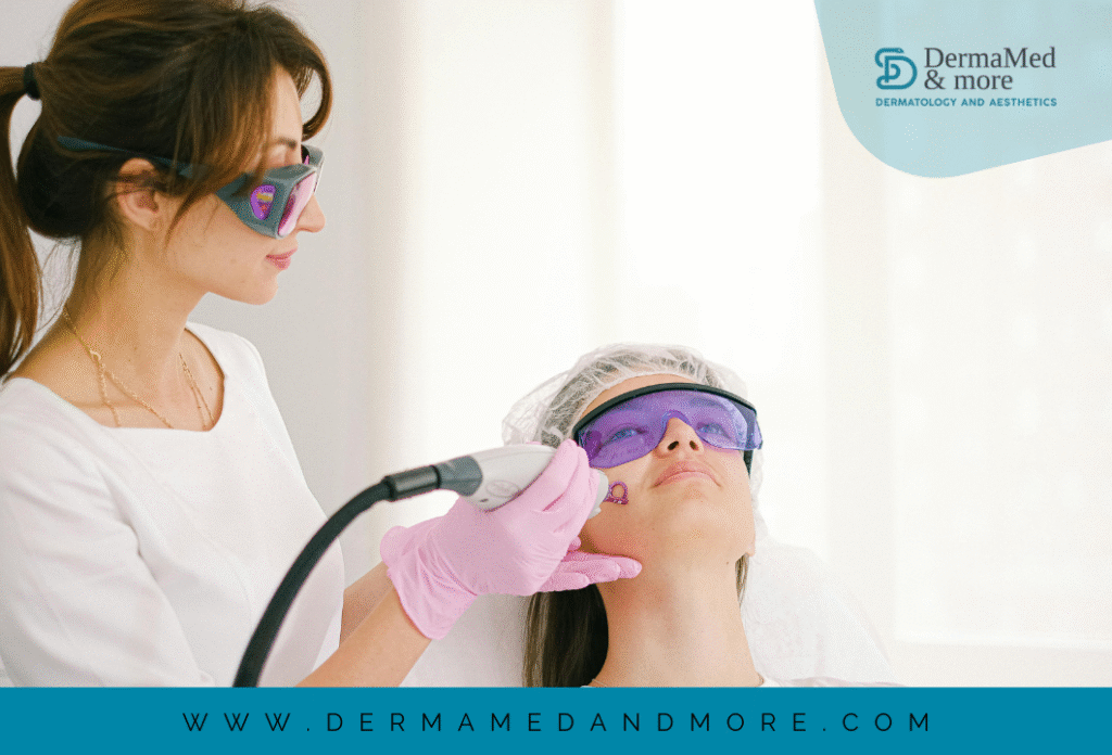 Μέλος της ομάδας του δερματολόγου Δρ. Αριστείδη Μολυμπάκη, εφαρμόζει Laser Ριζική Αποτρίχωση σε γυναίκα